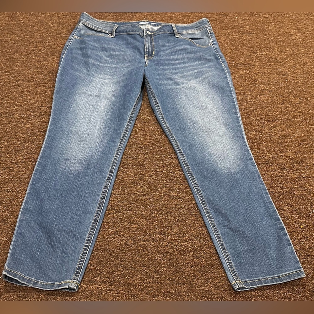 Old Navy Women's 16 Super Skinny Ankle Jeans Blue Cotton Blend Zip bottom EUC